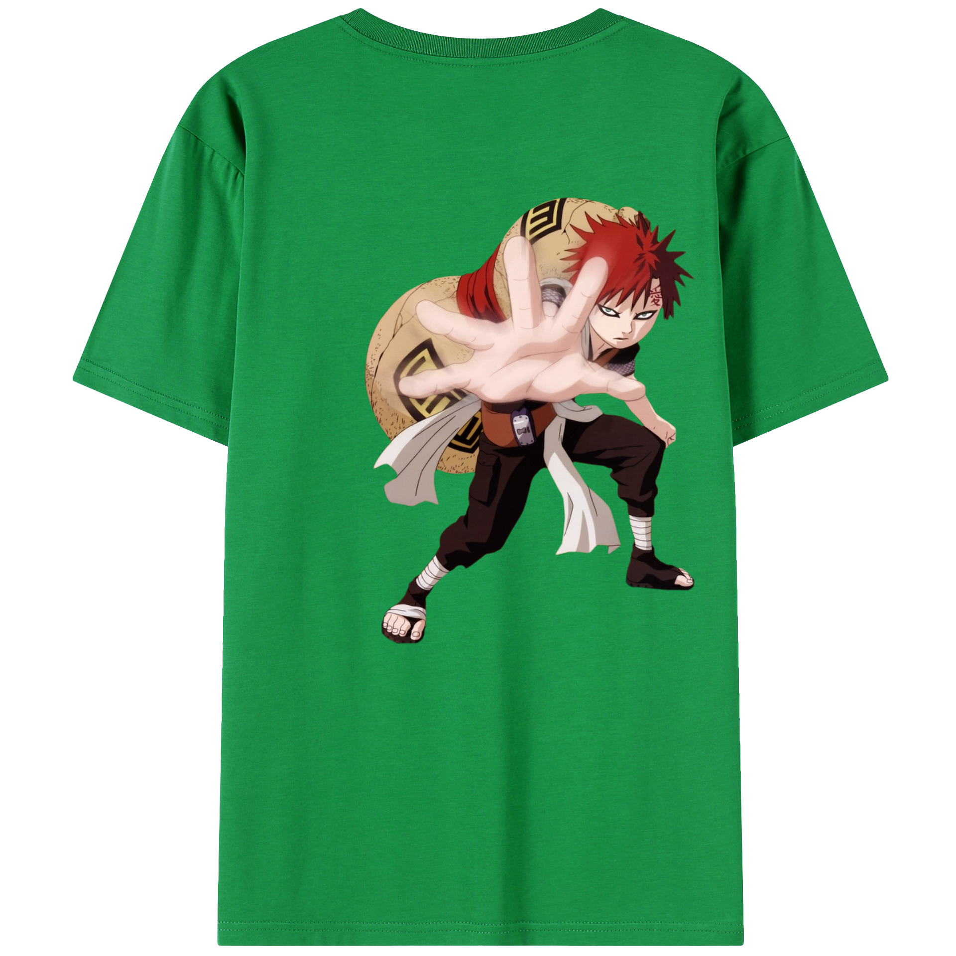 （画像用） NARUTO -ナルト- ガアラ Gaara 綿100％ メンズ半袖Tシャツ（バックプリント） 通気性