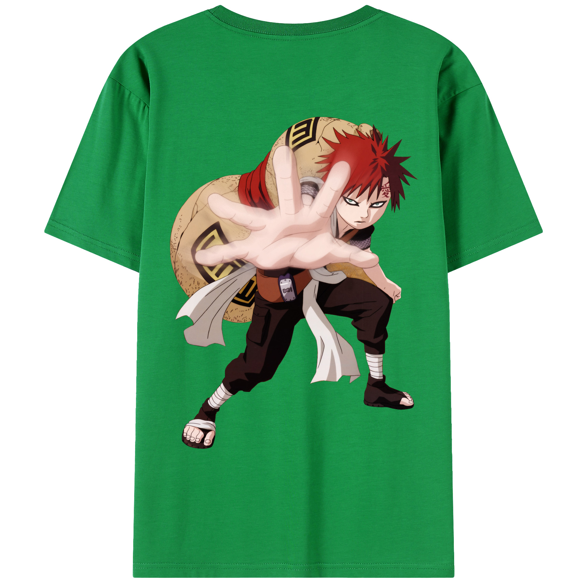 （画像用） NARUTO -ナルト- ガアラ Gaara 綿100％ メンズ半袖Tシャツ（バックプリント） 通気性