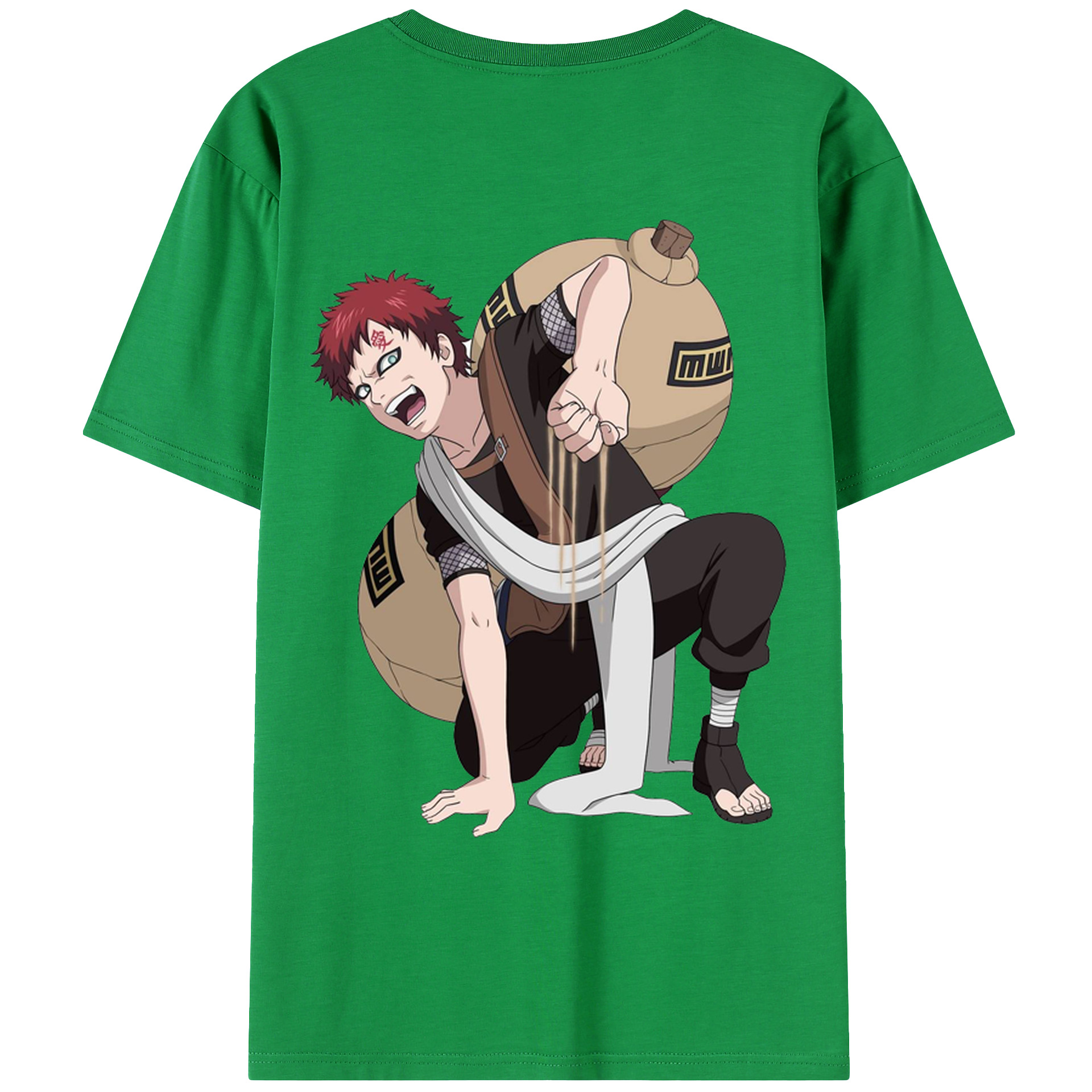 （画像用） NARUTO -ナルト- ガアラ Gaara 綿100％ メンズ半袖Tシャツ（バックプリント） 通気性
