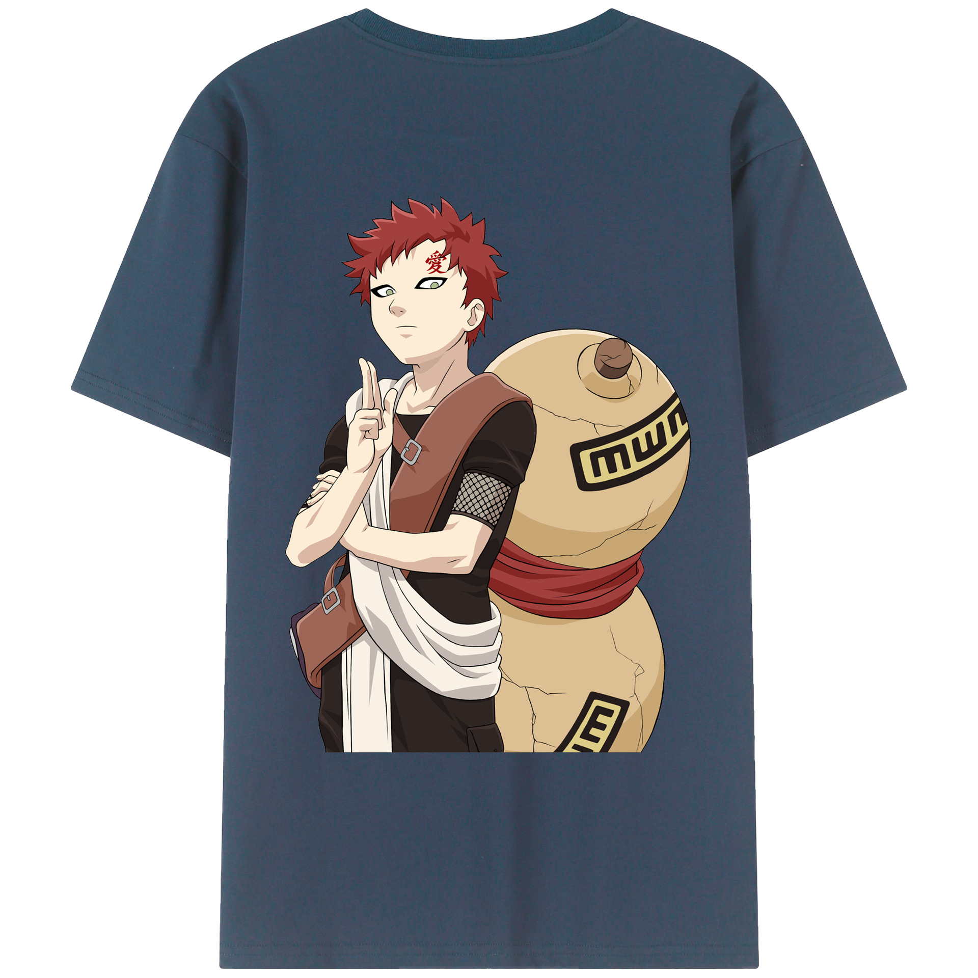 （画像用） NARUTO -ナルト- ガアラ Gaara 綿100％ メンズ半袖Tシャツ（バックプリント） 通気性