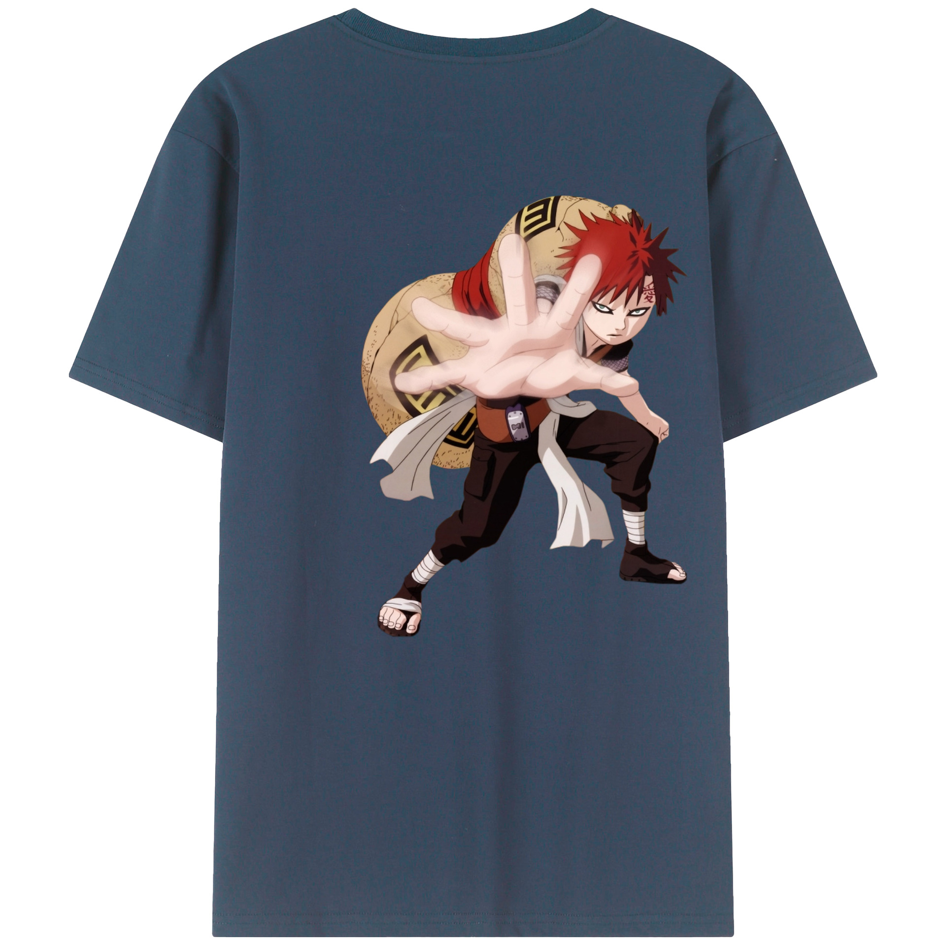 （画像用） NARUTO -ナルト- ガアラ Gaara 綿100％ メンズ半袖Tシャツ（バックプリント） 通気性