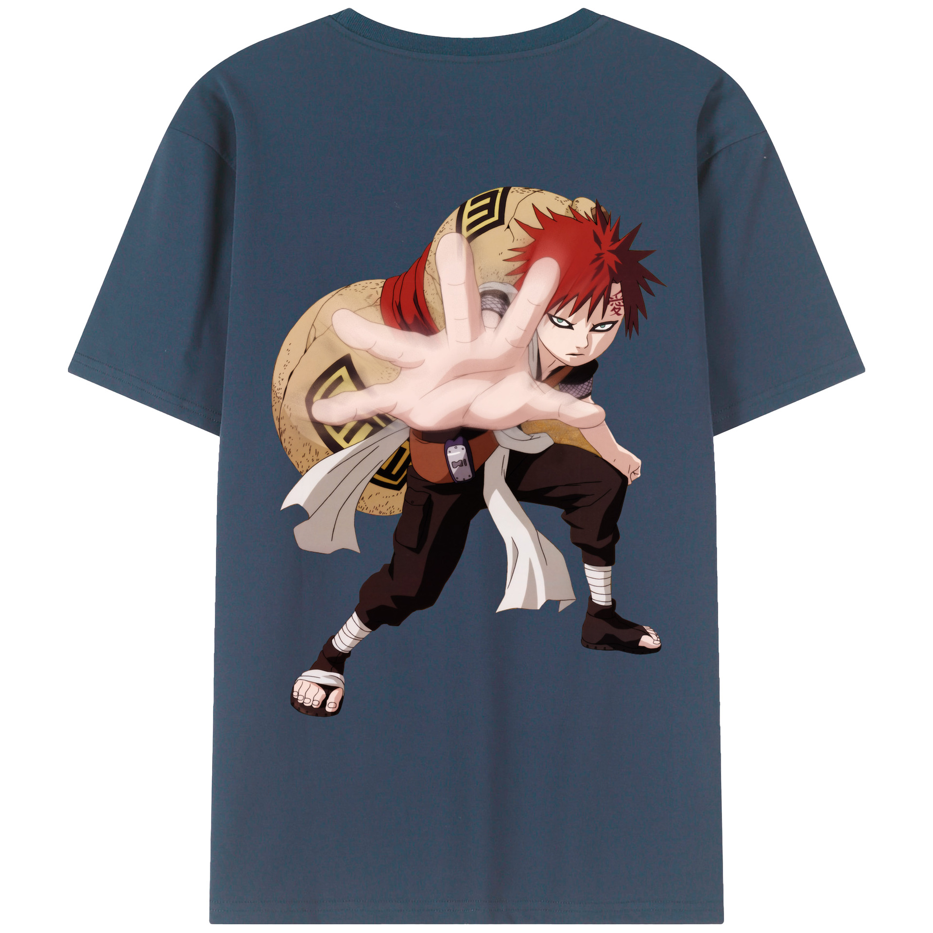 （画像用） NARUTO -ナルト- ガアラ Gaara 綿100％ メンズ半袖Tシャツ（バックプリント） 通気性