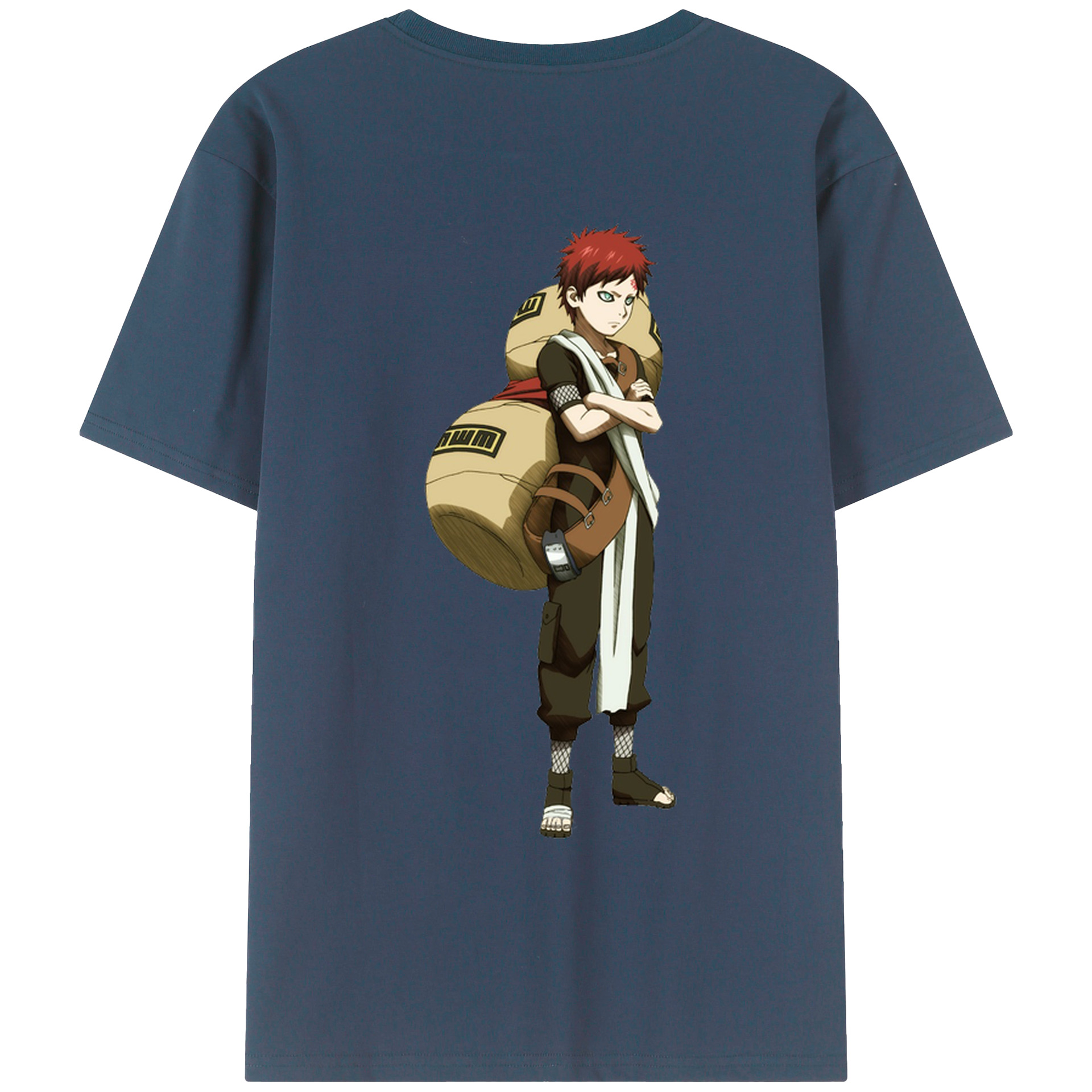 （画像用） NARUTO -ナルト- ガアラ Gaara 綿100％ メンズ半袖Tシャツ（バックプリント） 通気性