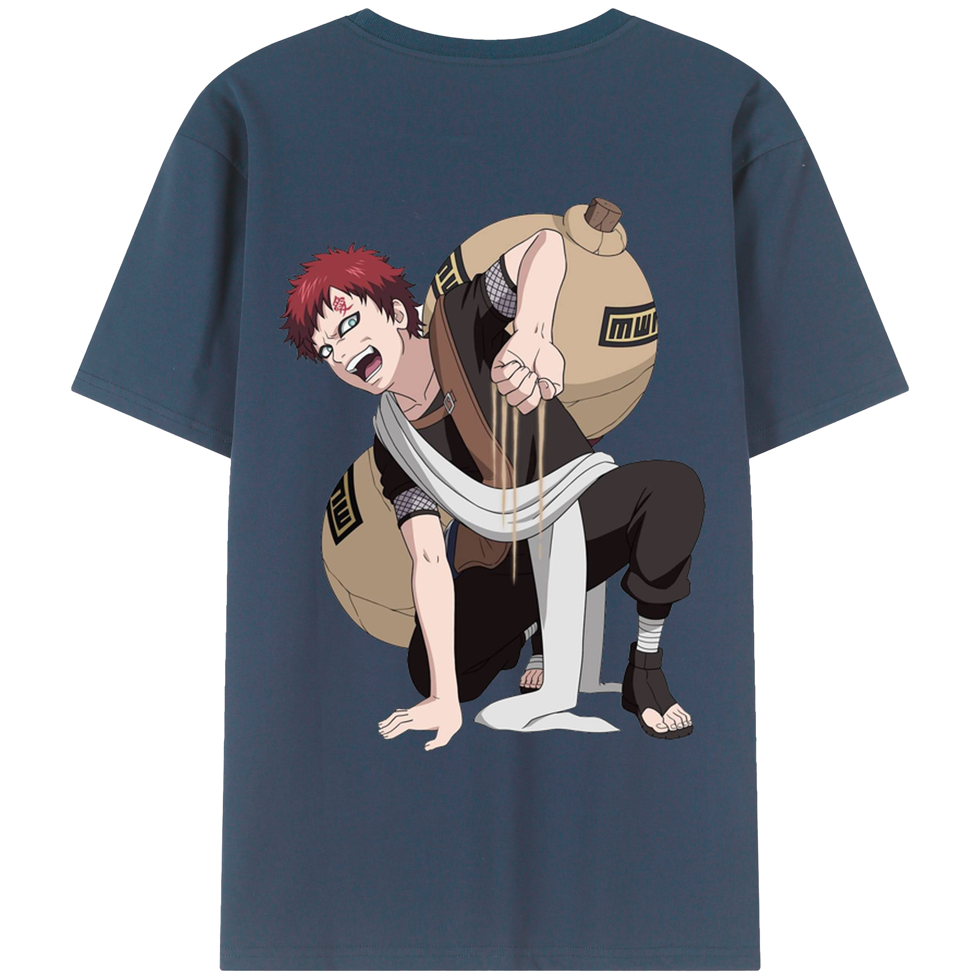 （画像用） NARUTO -ナルト- ガアラ Gaara 綿100％ メンズ半袖Tシャツ（バックプリント） 通気性