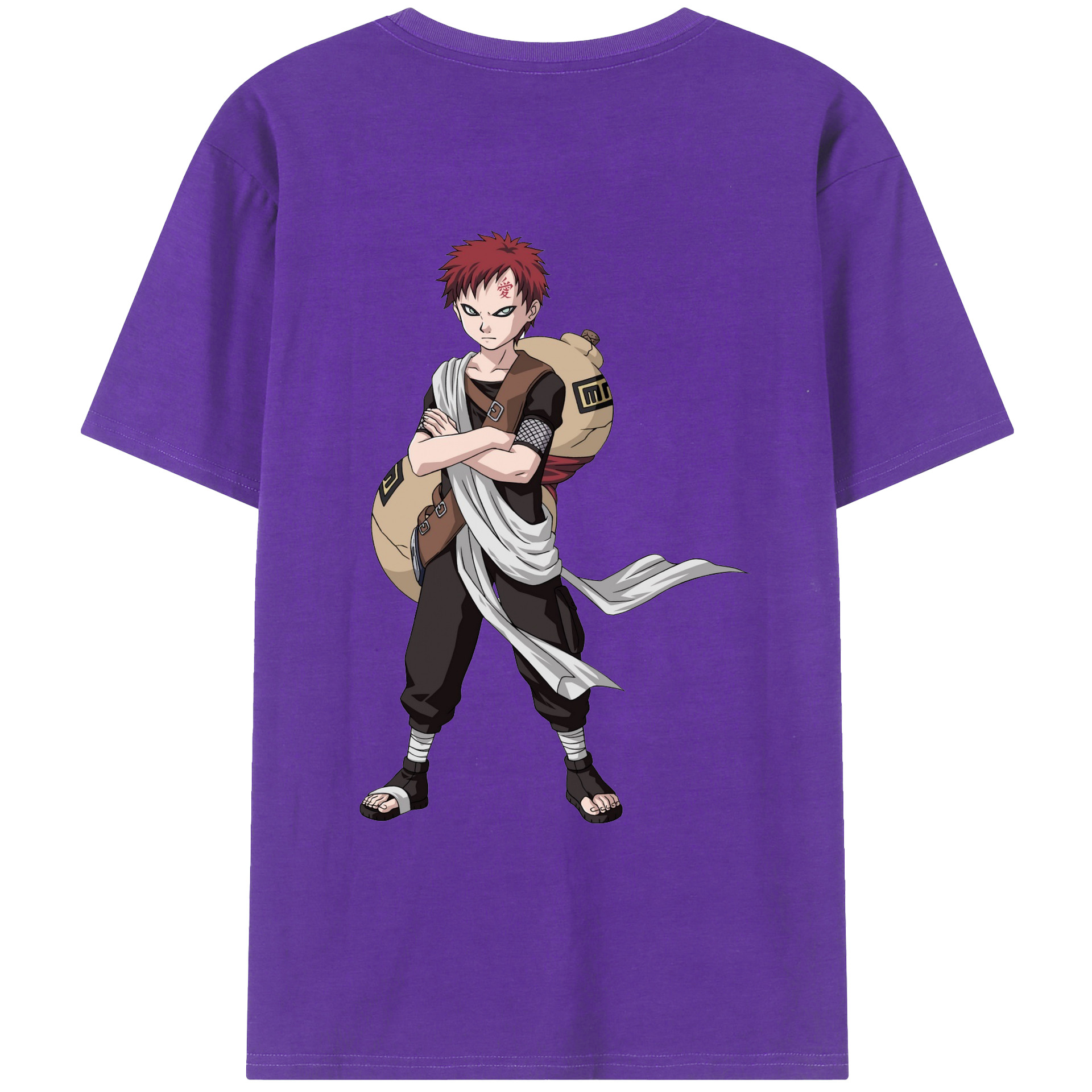 （画像用） NARUTO -ナルト- ガアラ Gaara 綿100％ メンズ半袖Tシャツ（バックプリント） 通気性