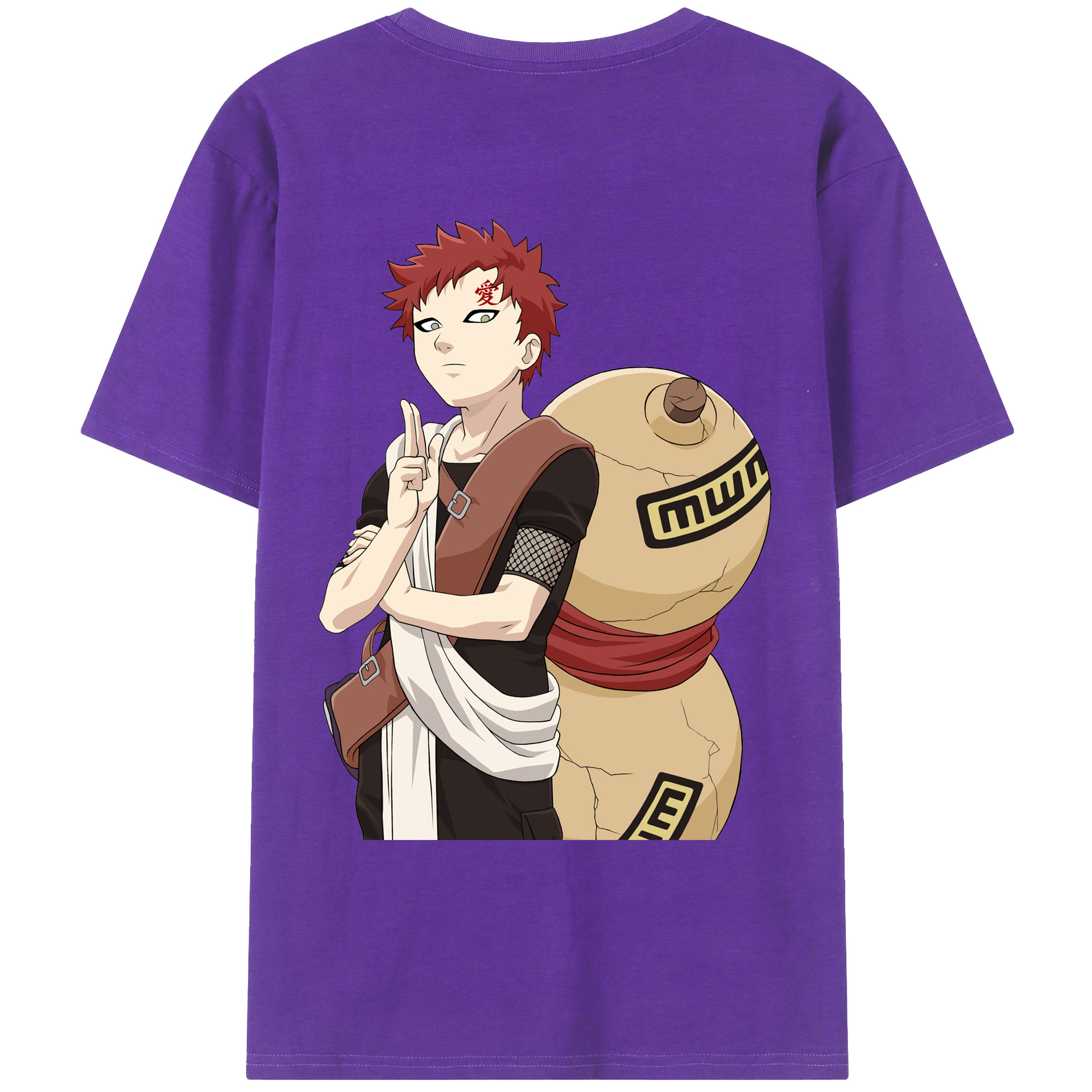 （画像用） NARUTO -ナルト- ガアラ Gaara 綿100％ メンズ半袖Tシャツ（バックプリント） 通気性