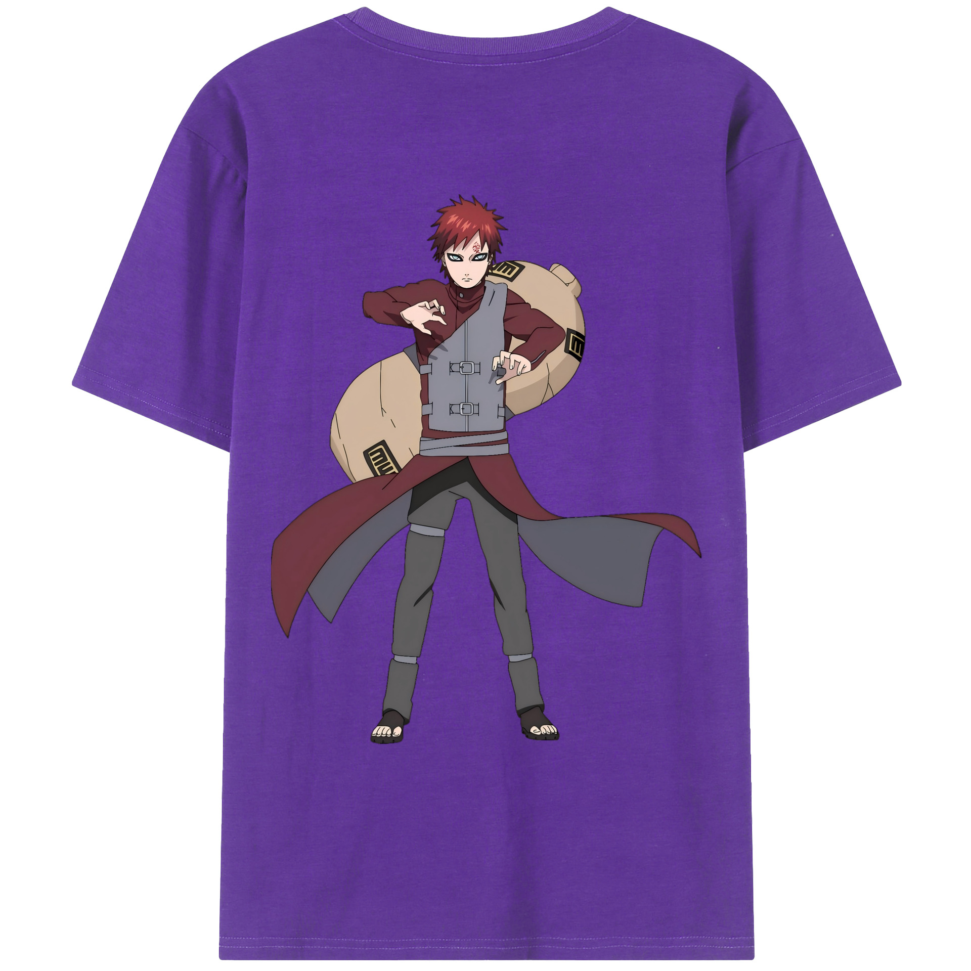 （画像用） NARUTO -ナルト- ガアラ Gaara 綿100％ メンズ半袖Tシャツ（バックプリント） 通気性