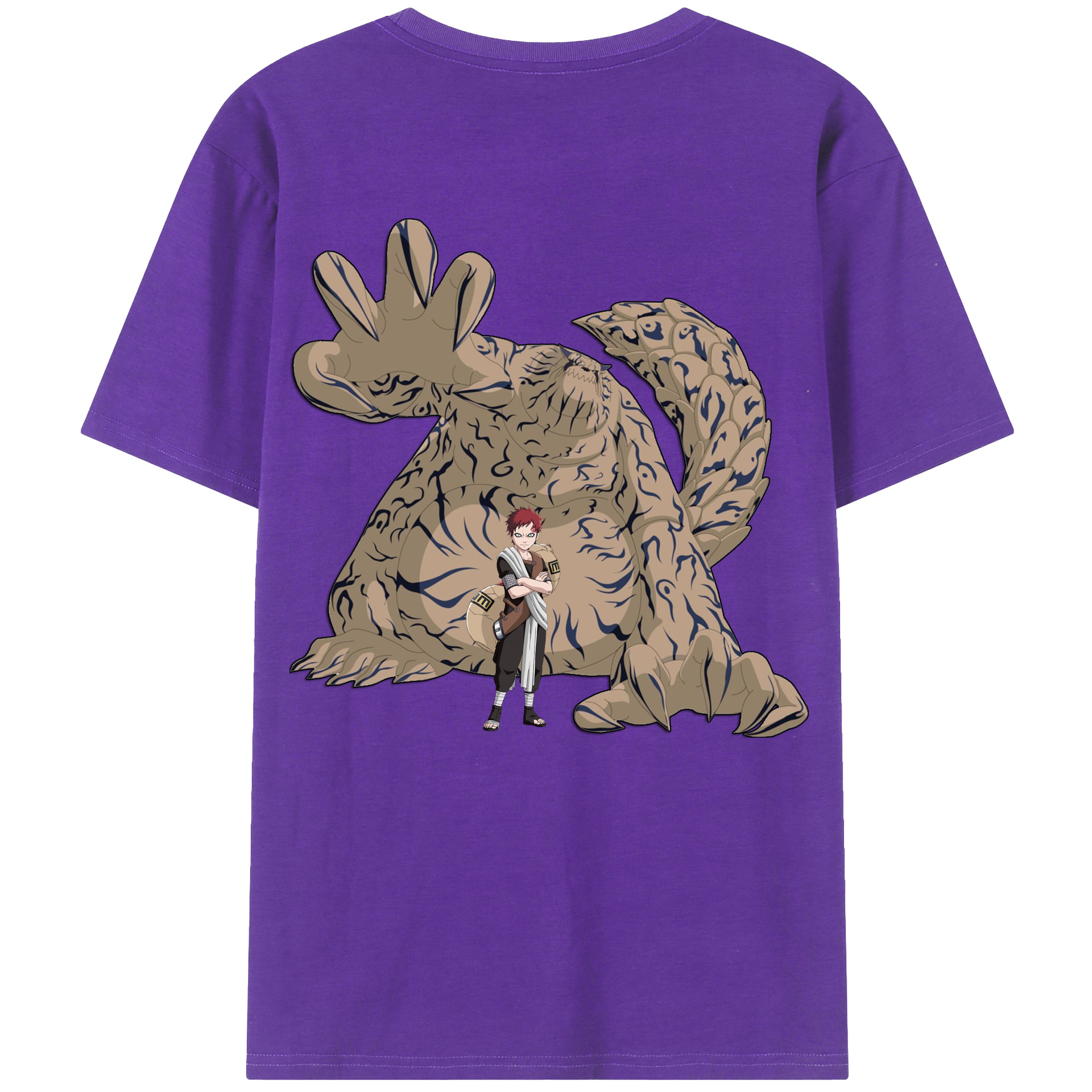（画像用） NARUTO -ナルト- ガアラ Gaara 綿100％ メンズ半袖Tシャツ（バックプリント） 通気性