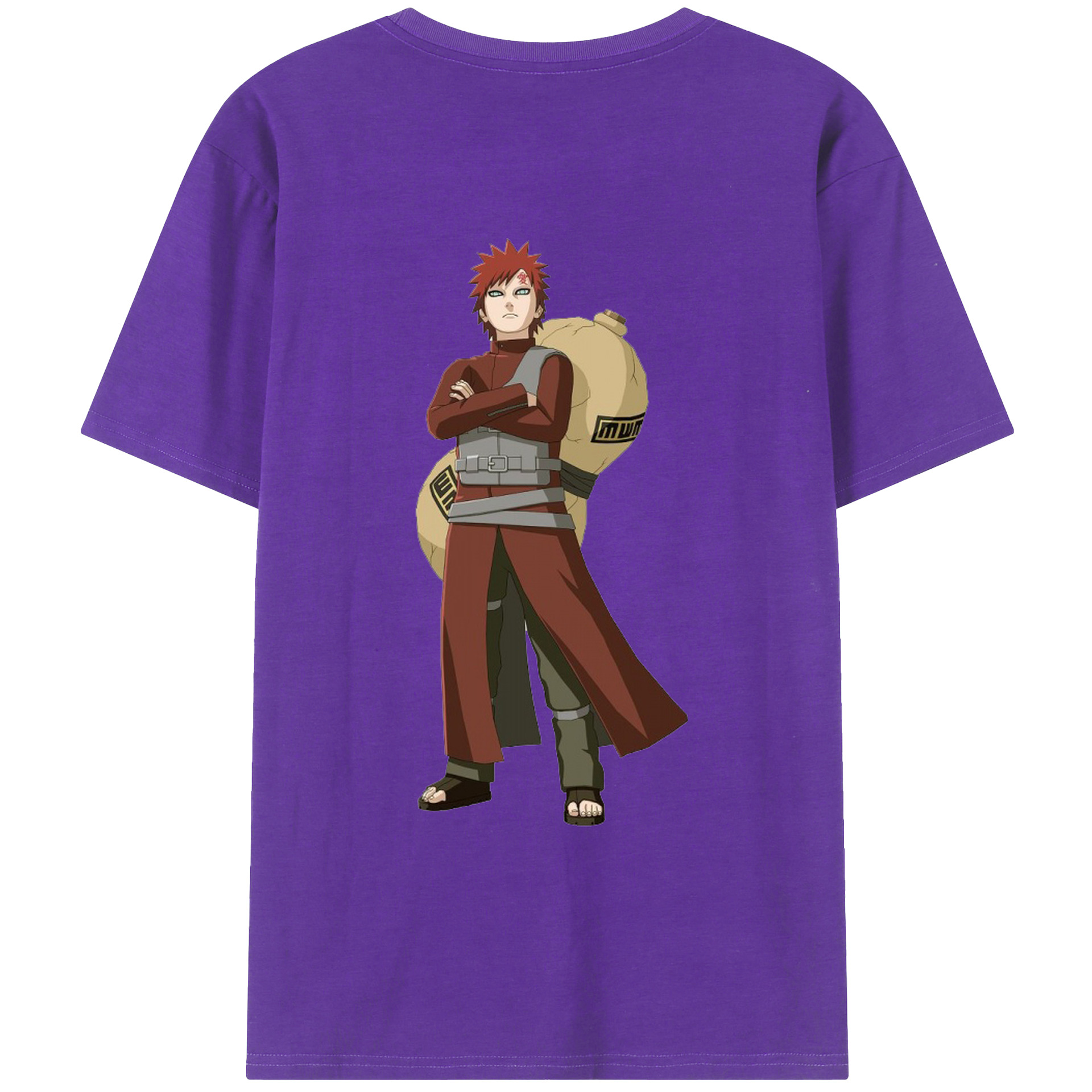 （画像用） NARUTO -ナルト- ガアラ Gaara 綿100％ メンズ半袖Tシャツ（バックプリント） 通気性