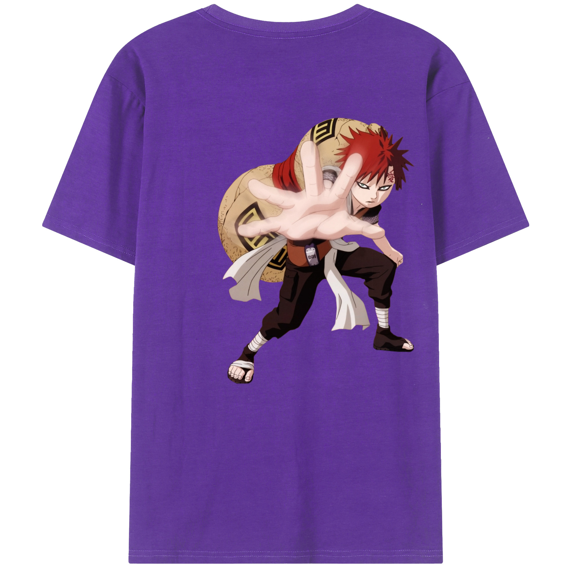 （画像用） NARUTO -ナルト- ガアラ Gaara 綿100％ メンズ半袖Tシャツ（バックプリント） 通気性