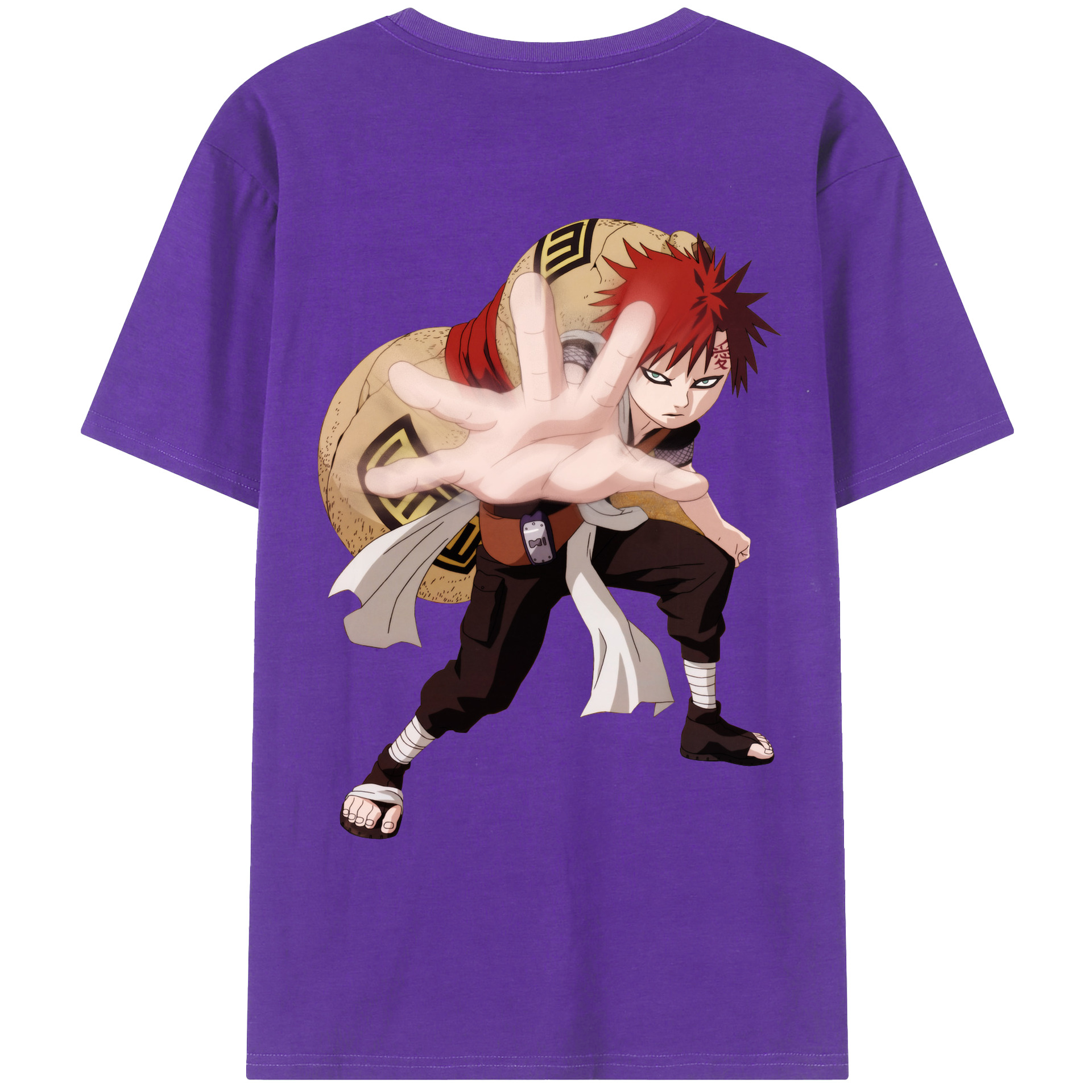 （画像用） NARUTO -ナルト- ガアラ Gaara 綿100％ メンズ半袖Tシャツ（バックプリント） 通気性