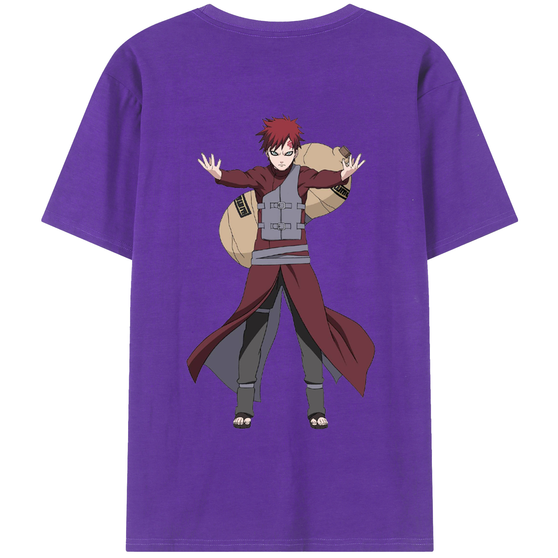 （画像用） NARUTO -ナルト- ガアラ Gaara 綿100％ メンズ半袖Tシャツ（バックプリント） 通気性
