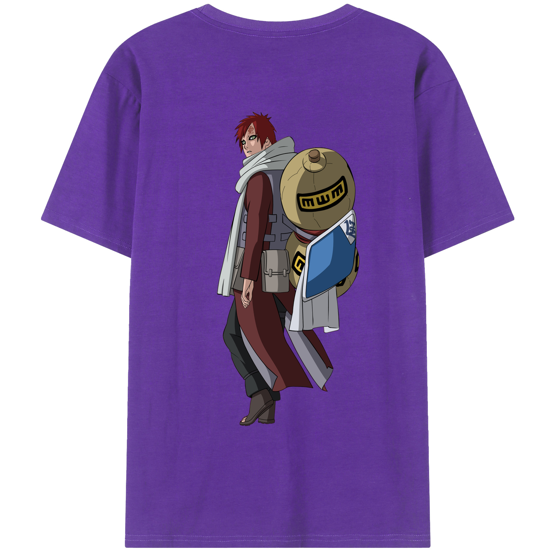 （画像用） NARUTO -ナルト- ガアラ Gaara 綿100％ メンズ半袖Tシャツ（バックプリント） 通気性