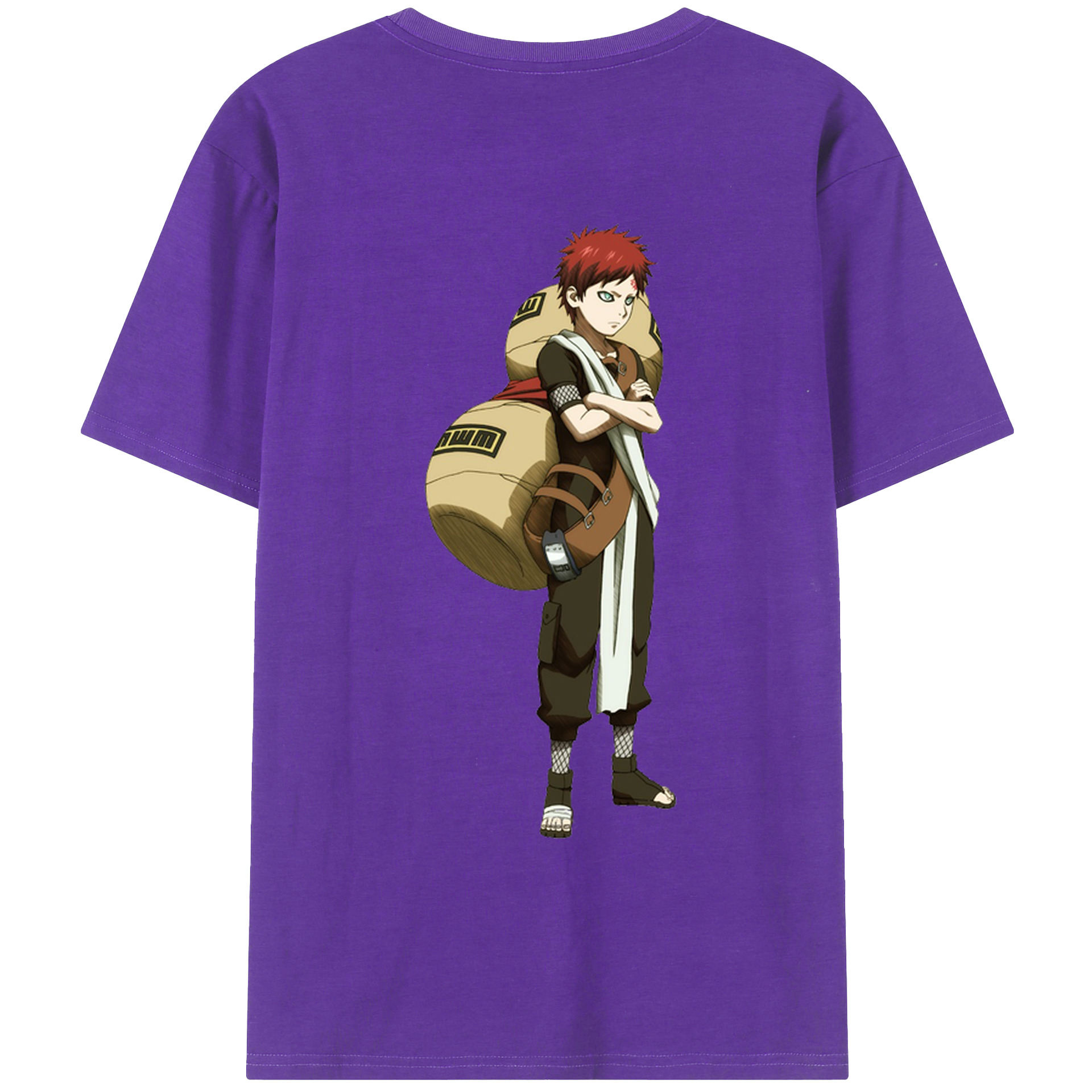 （画像用） NARUTO -ナルト- ガアラ Gaara 綿100％ メンズ半袖Tシャツ（バックプリント） 通気性
