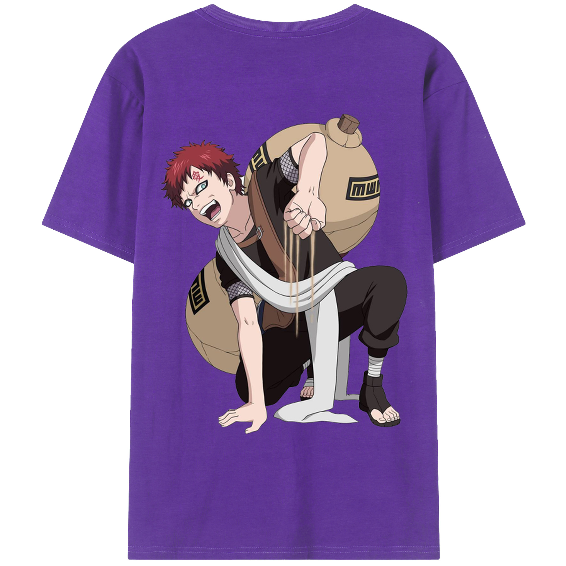 （画像用） NARUTO -ナルト- ガアラ Gaara 綿100％ メンズ半袖Tシャツ（バックプリント） 通気性