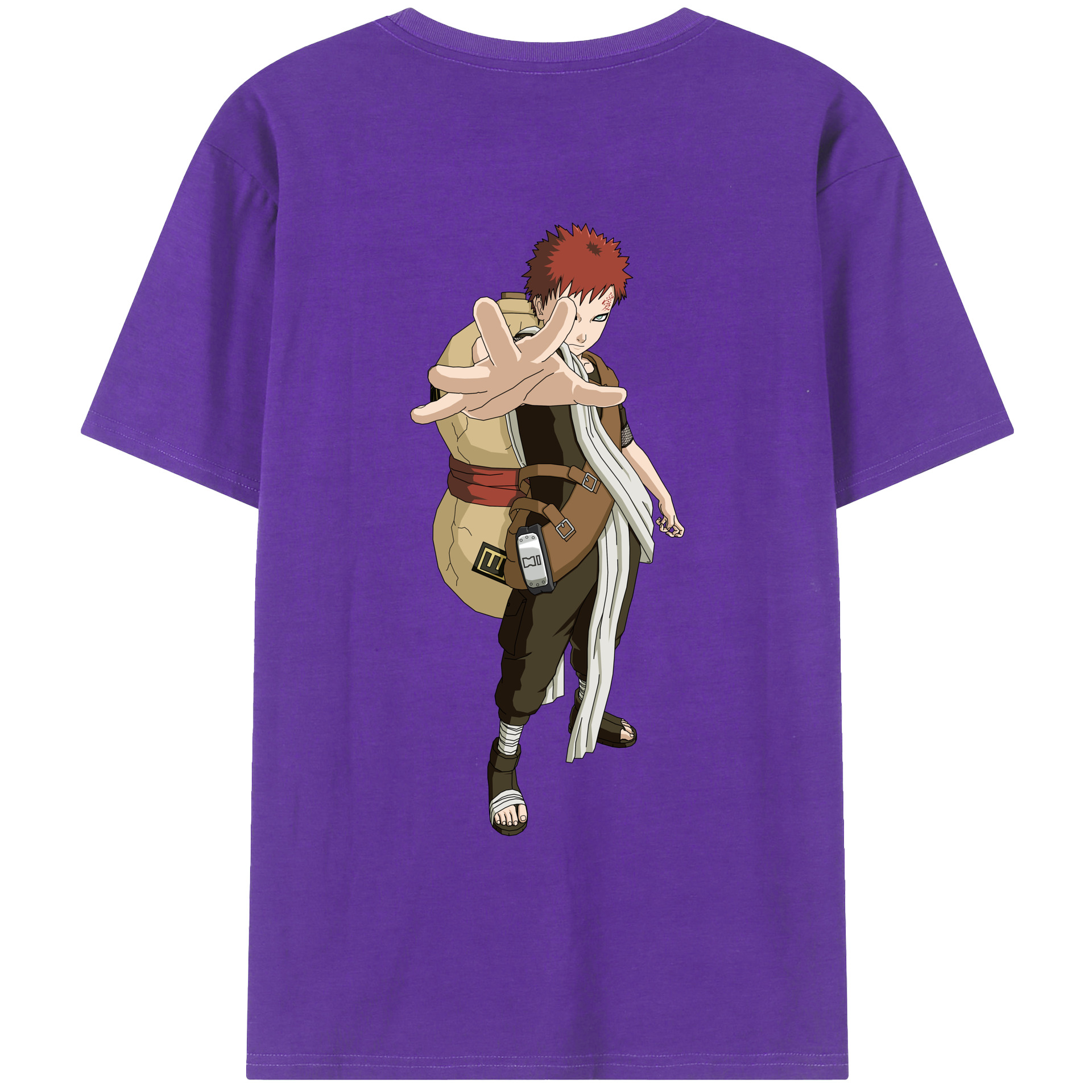 （画像用） NARUTO -ナルト- ガアラ Gaara 綿100％ メンズ半袖Tシャツ（バックプリント） 通気性