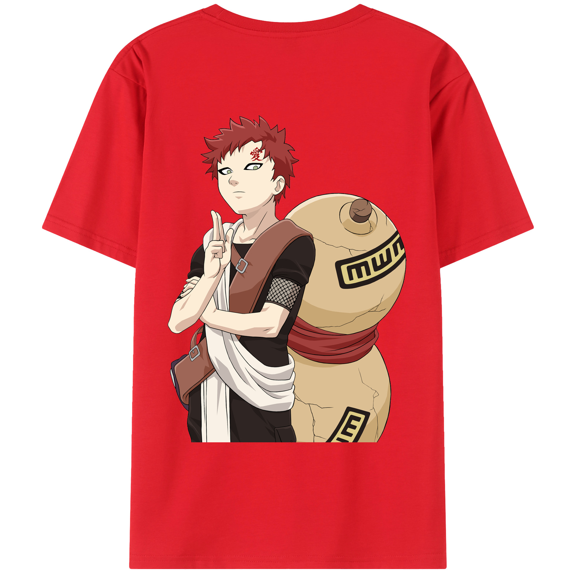 （画像用） NARUTO -ナルト- ガアラ Gaara 綿100％ メンズ半袖Tシャツ（バックプリント） 通気性