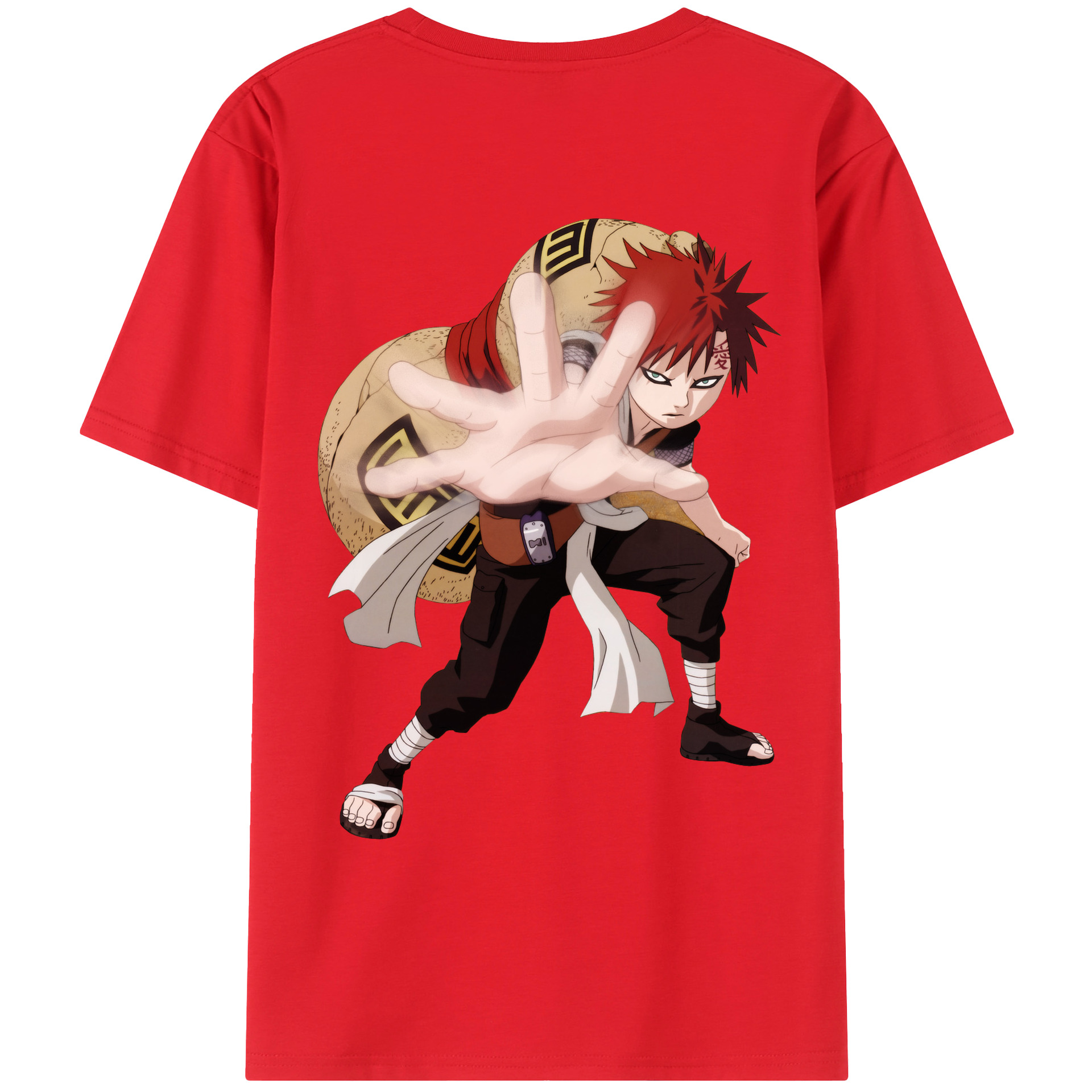 （画像用） NARUTO -ナルト- ガアラ Gaara 綿100％ メンズ半袖Tシャツ（バックプリント） 通気性