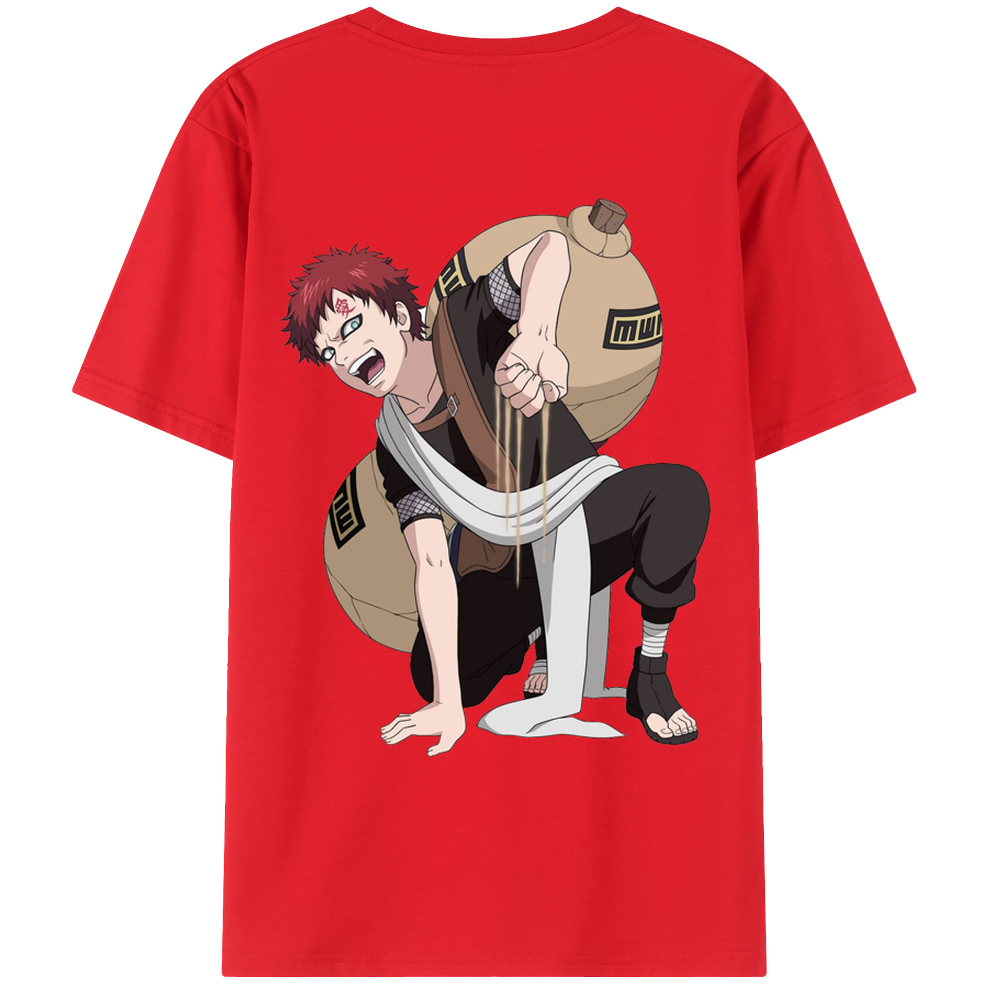 （画像用） NARUTO -ナルト- ガアラ Gaara 綿100％ メンズ半袖Tシャツ（バックプリント） 通気性