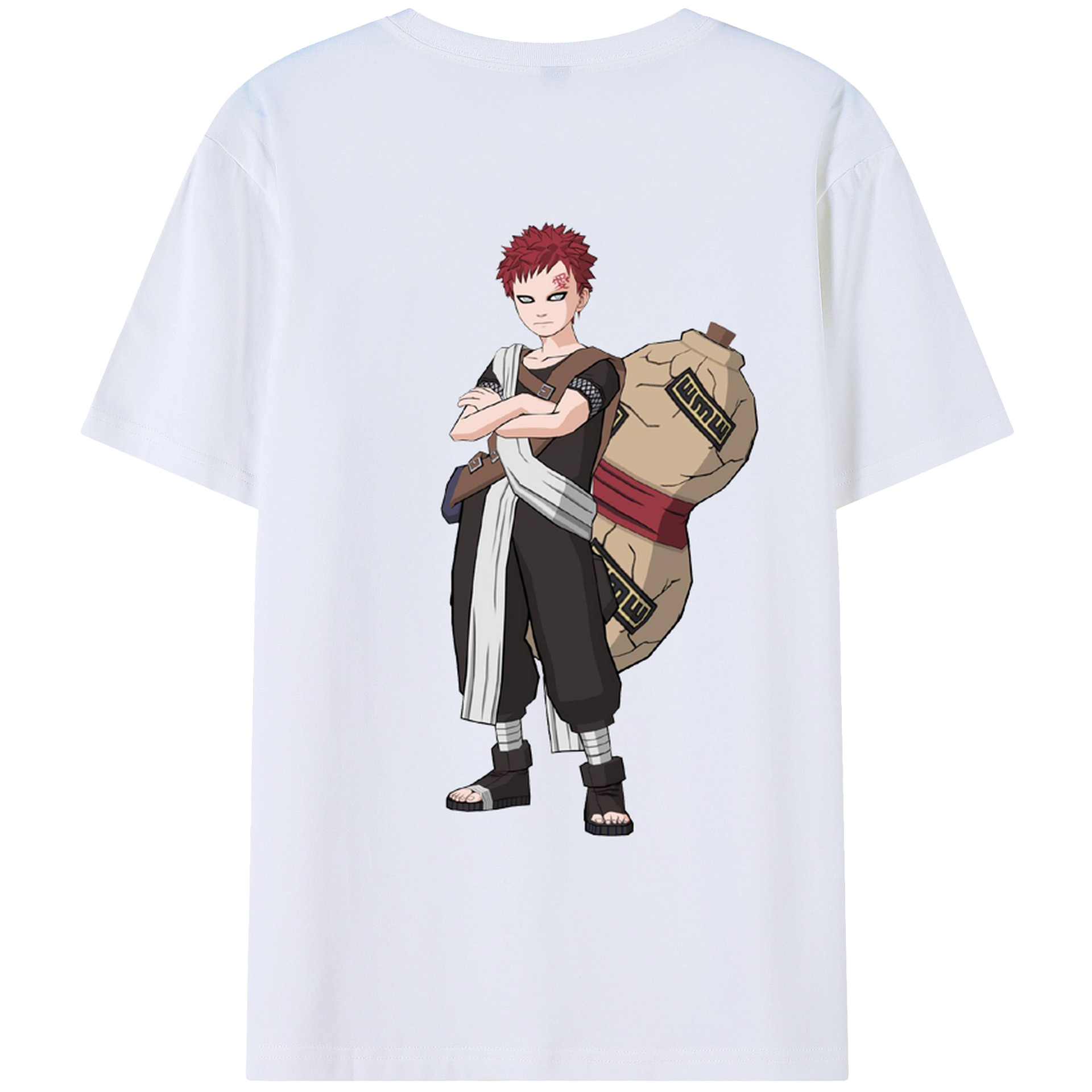 （画像用） NARUTO -ナルト- ガアラ Gaara 綿100％ メンズ半袖Tシャツ（バックプリント） 通気性