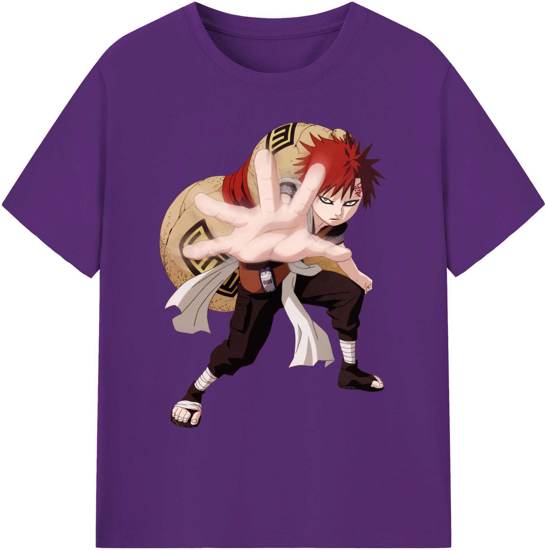 （画像用） NARUTO -ナルト- ガアラ Gaara 綿100％ メンズ半袖Tシャツ｜肌触りやわらか＆通気性