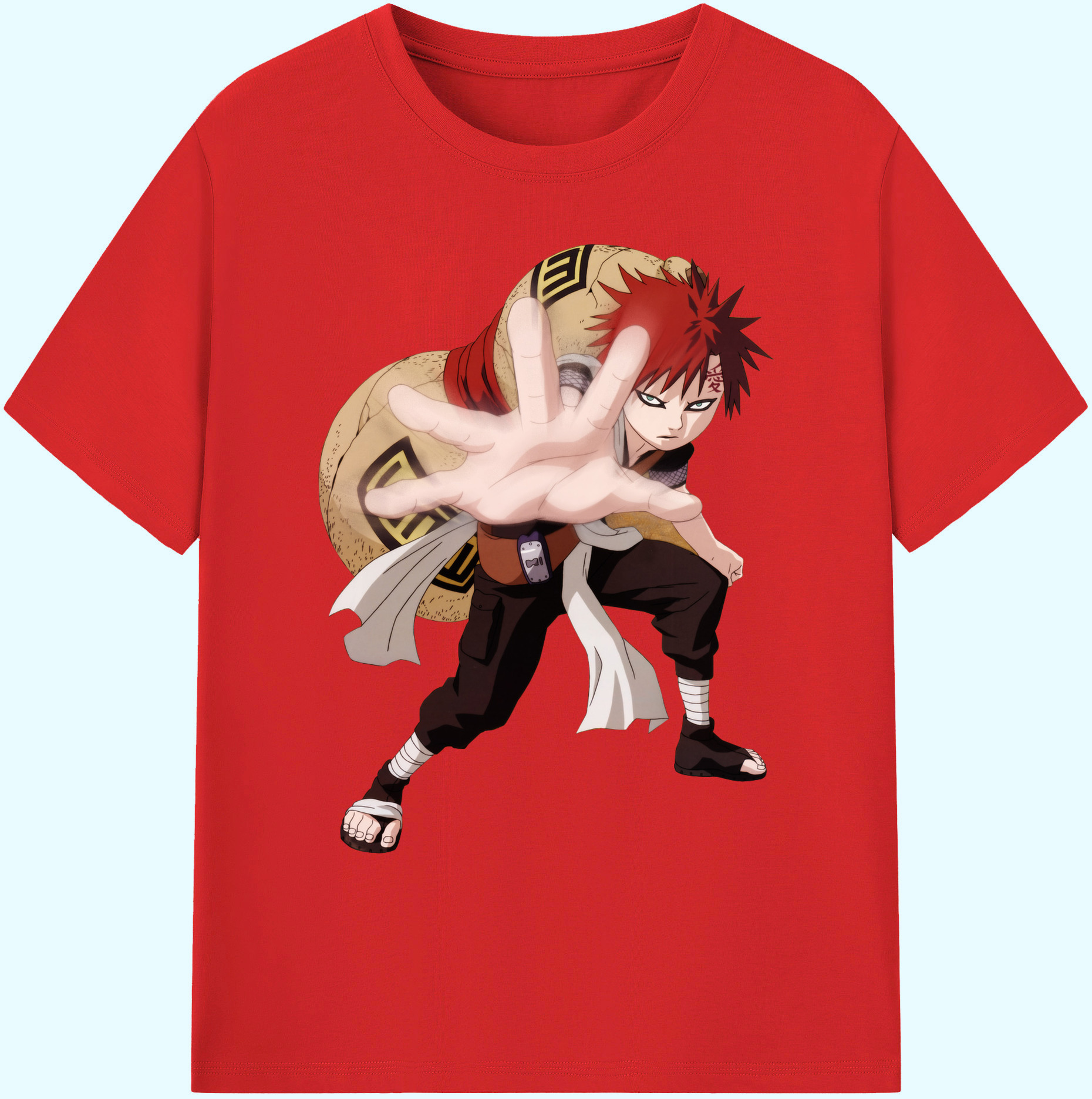 （画像用） NARUTO -ナルト- ガアラ Gaara 綿100％ メンズ半袖Tシャツ｜肌触りやわらか＆通気性