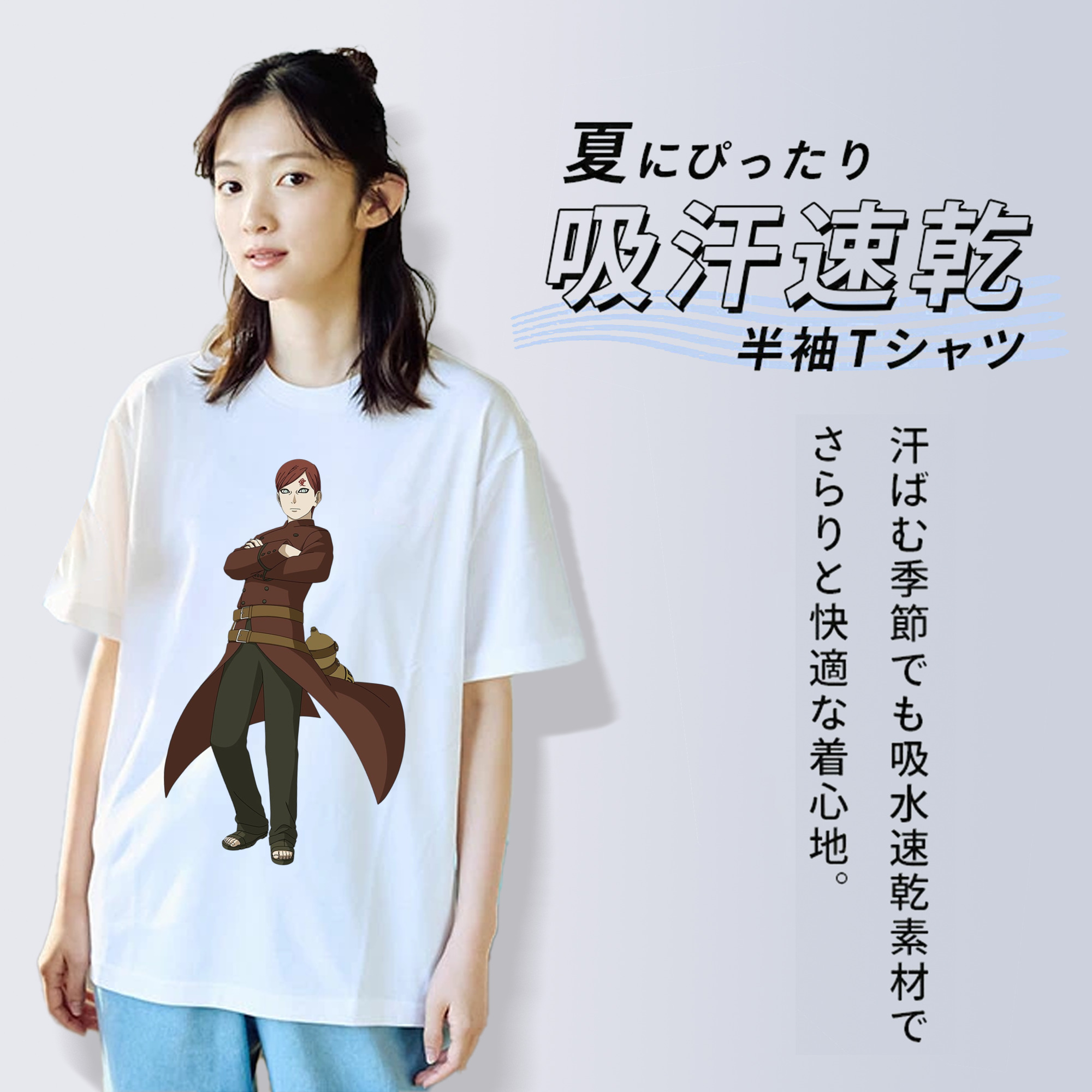 NARUTO -ナルト- ガアラ Gaara レディースカジュアルプリントTシャツ（綿100％）