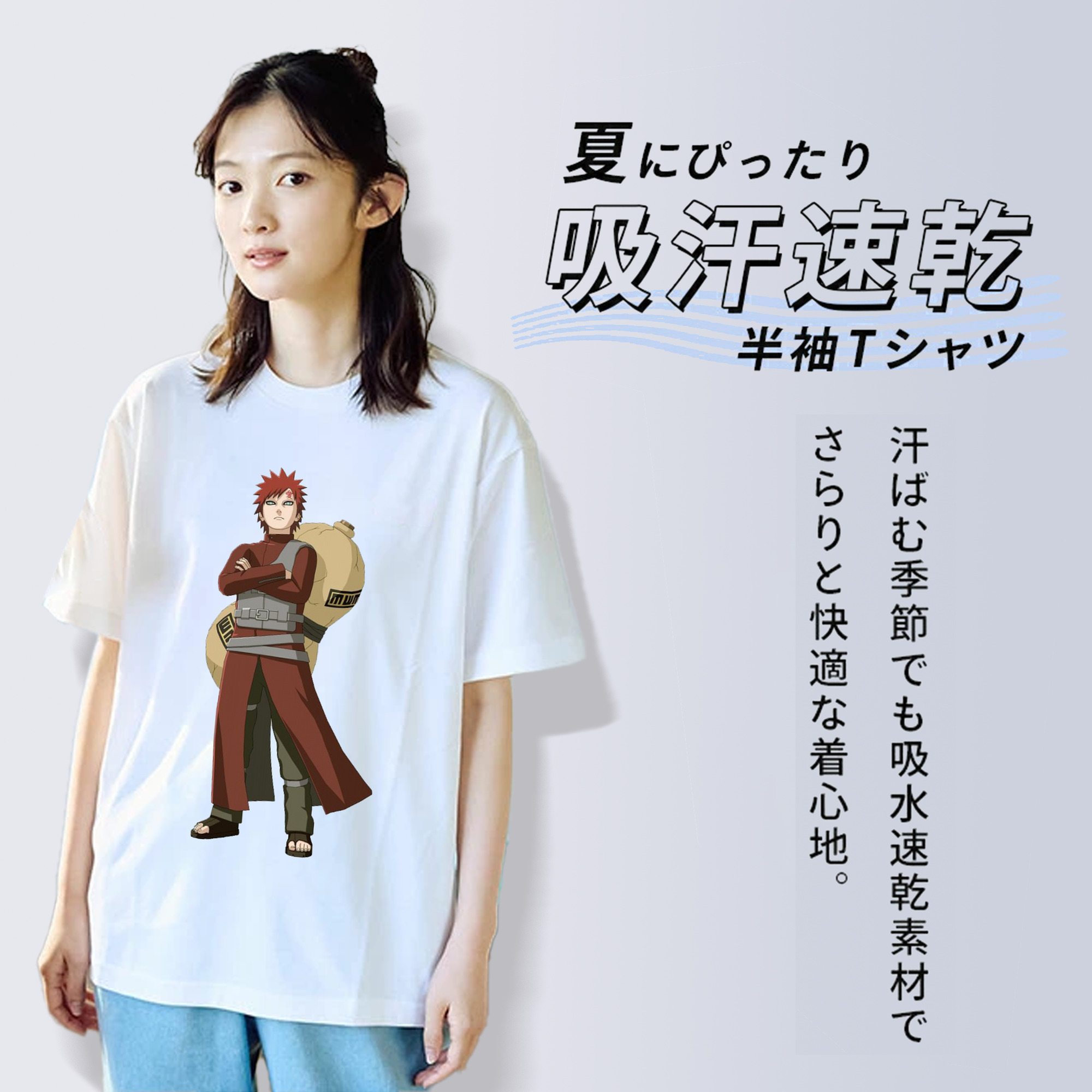 NARUTO -ナルト- ガアラ Gaara レディースカジュアルプリントTシャツ（綿100％）