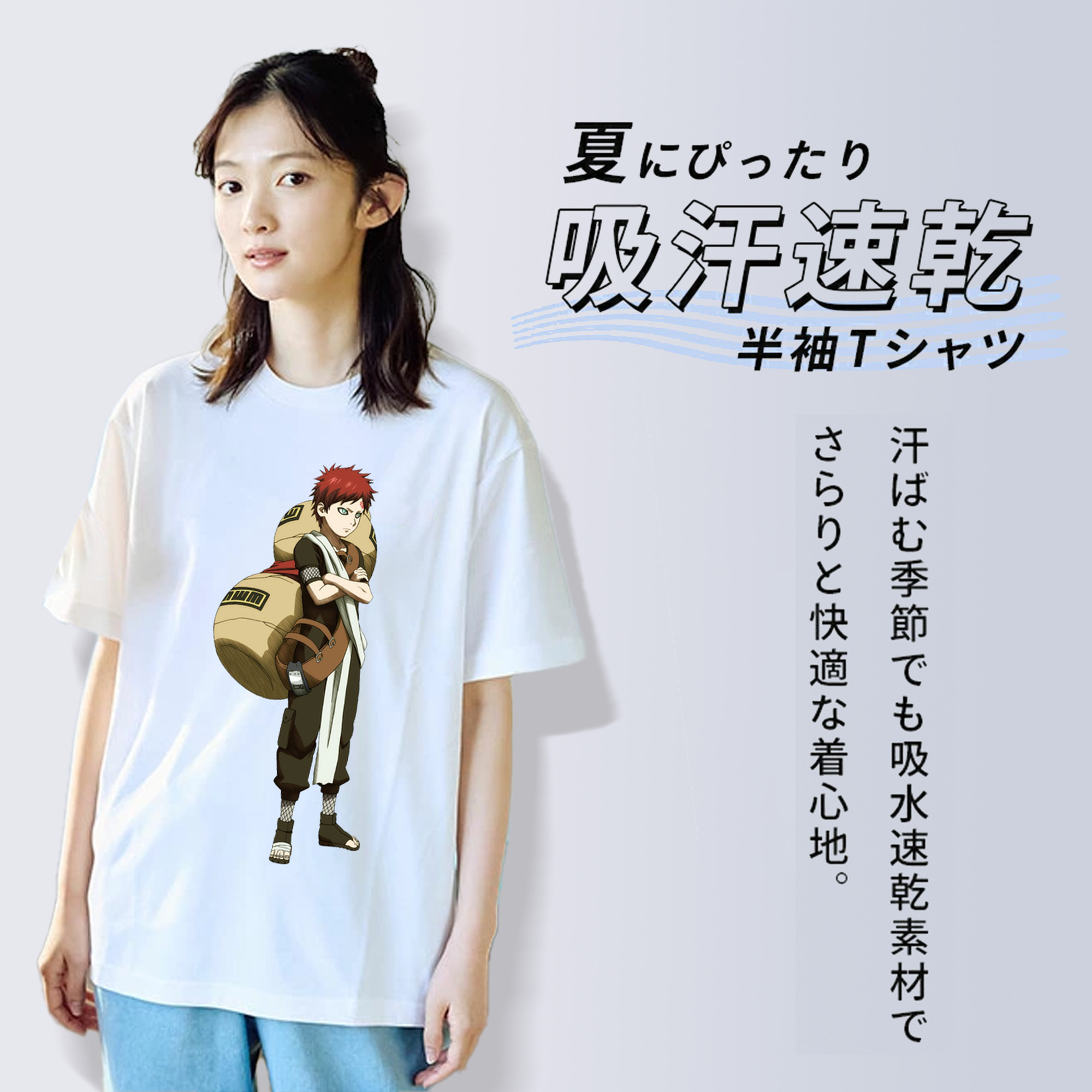 NARUTO -ナルト- ガアラ Gaara レディースカジュアルプリントTシャツ（綿100％）