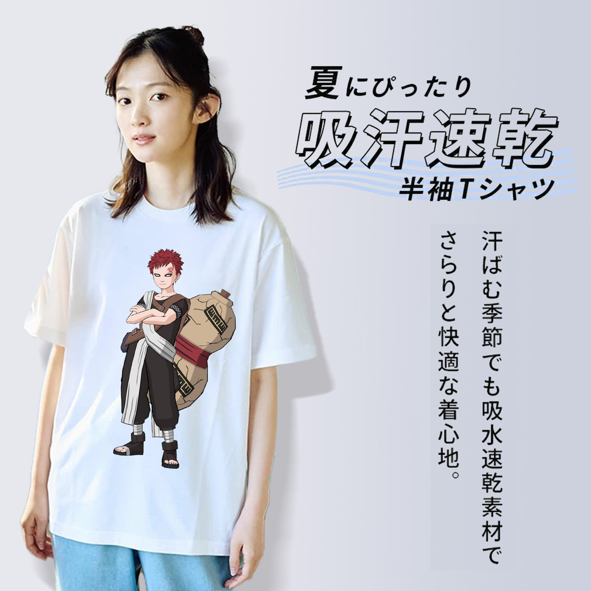 NARUTO -ナルト- ガアラ Gaara レディースカジュアルプリントTシャツ（綿100％）